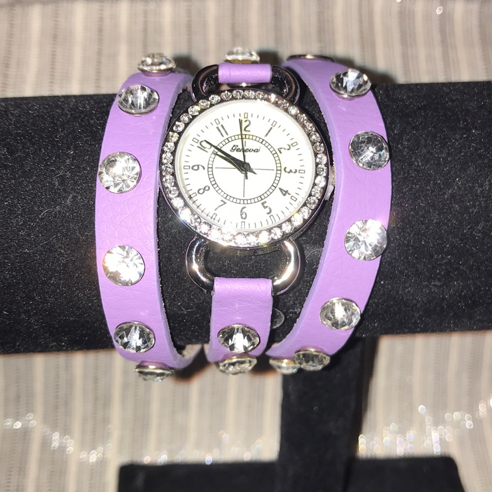 Purple bracelet watch rhinestone band